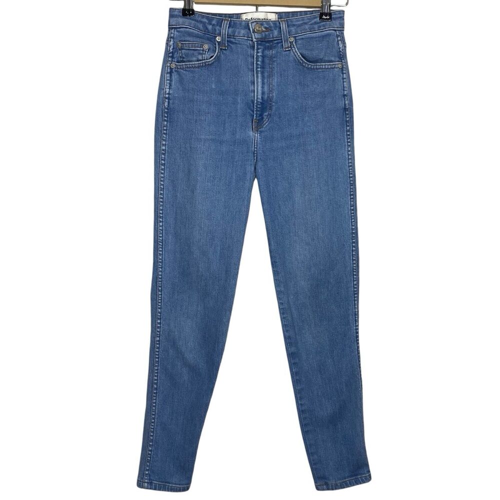 Reformation Jeans Womens 27 (25x27) High Rise Straight Stretch Indian Wash USA